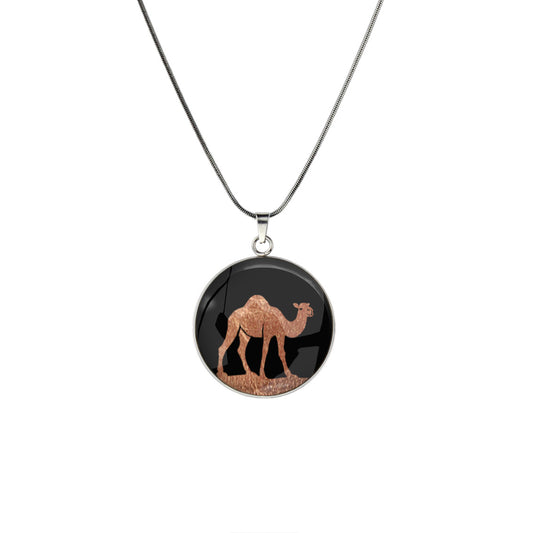 CAMEL CIRCLE PENDANT ON A CHAIN NECKLACE - MFY406S - on Satchel