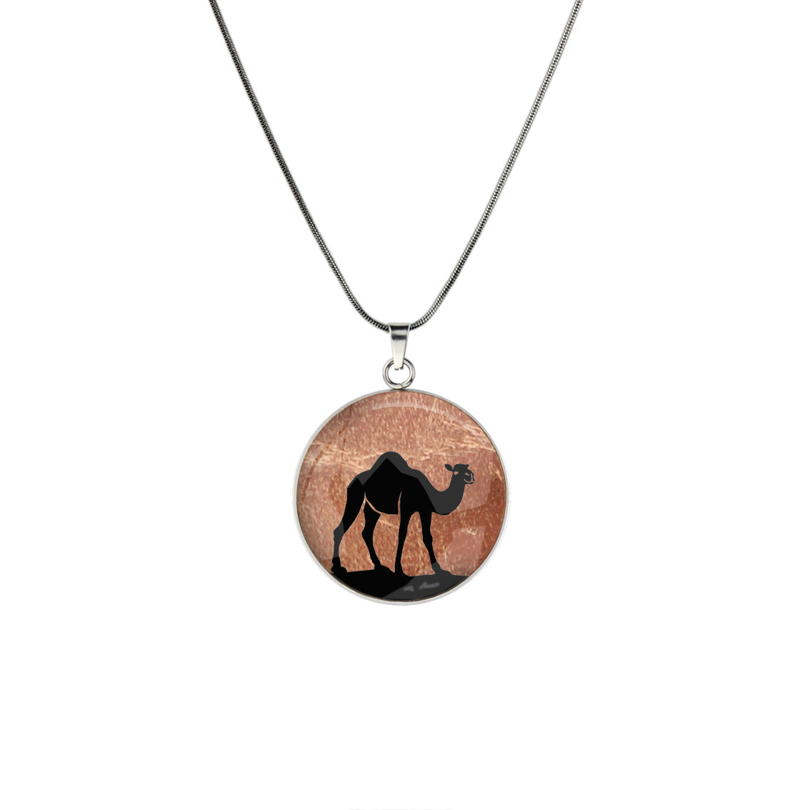 CAMEL CIRCLE PENDANT ON A CHAIN NECKLACE - MFY406 - in Circle Box