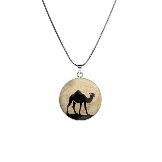CAMEL CIRCLE PENDANT ON A CHAIN NECKLACE - MFY406 - in Circle Box