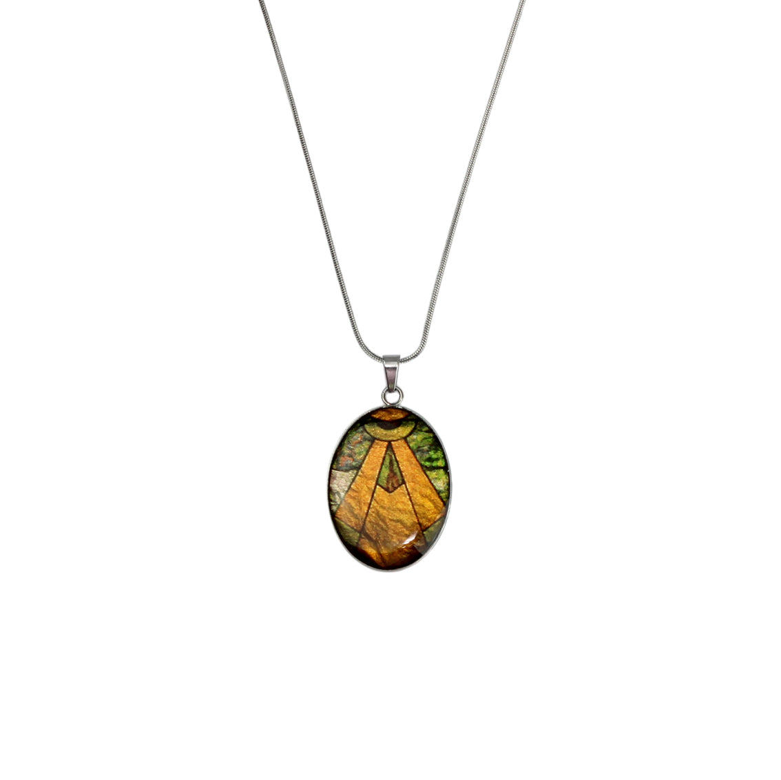 CICADAS ART DECO STYLE OVAL PENDANT ON A CHAIN NECKLACE - M027 - in Circle Box
