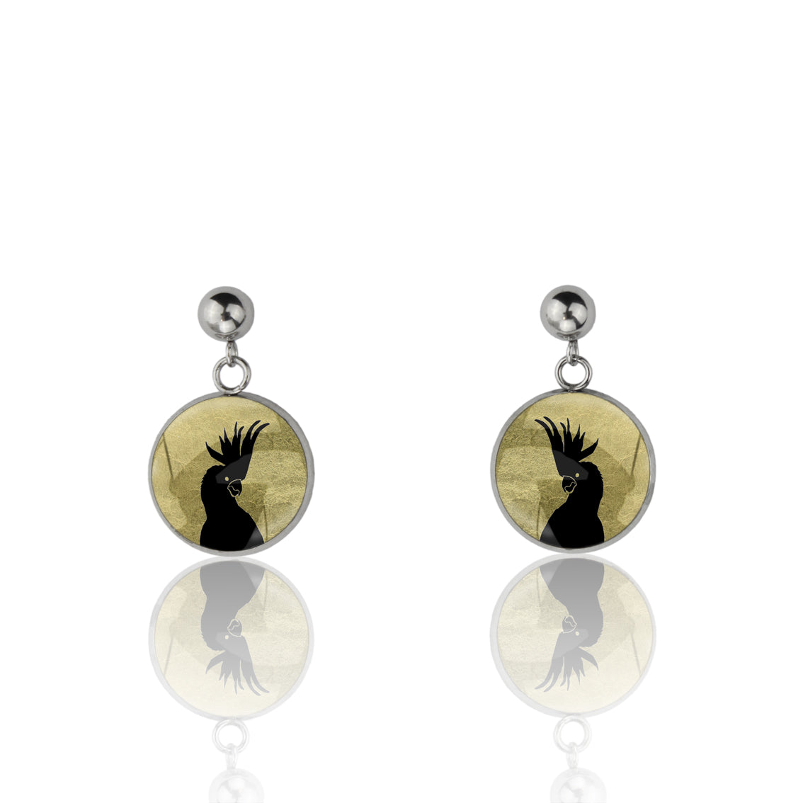COCKATOO CLOSE-UP DANGLE DROP CIRCLE EARRINGS - MFY228 - in Circle Box