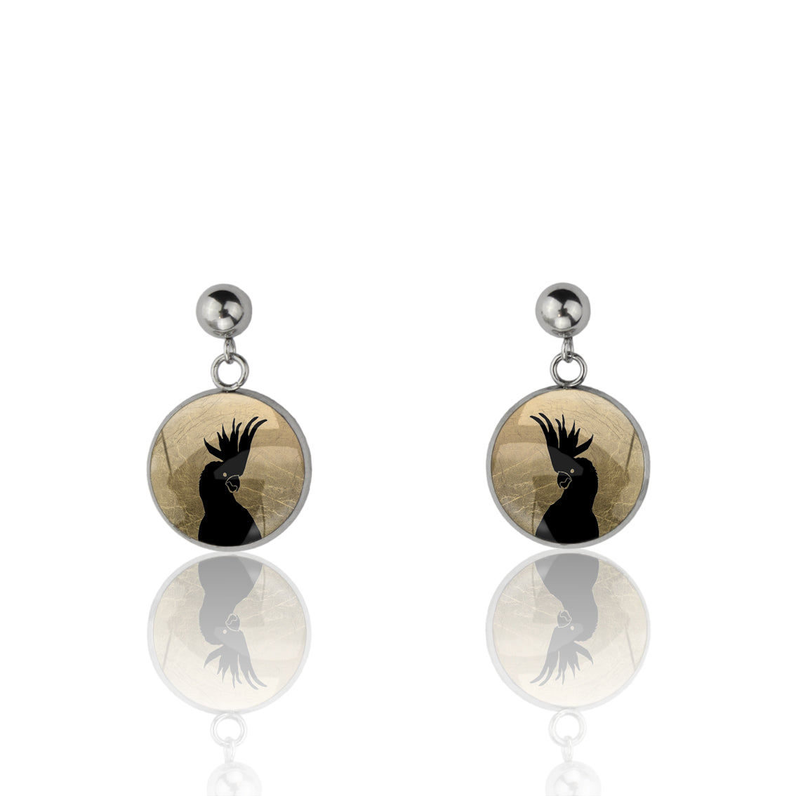 COCKATOO CLOSE-UP DANGLE DROP CIRCLE EARRINGS - MFY228S - on Satchel