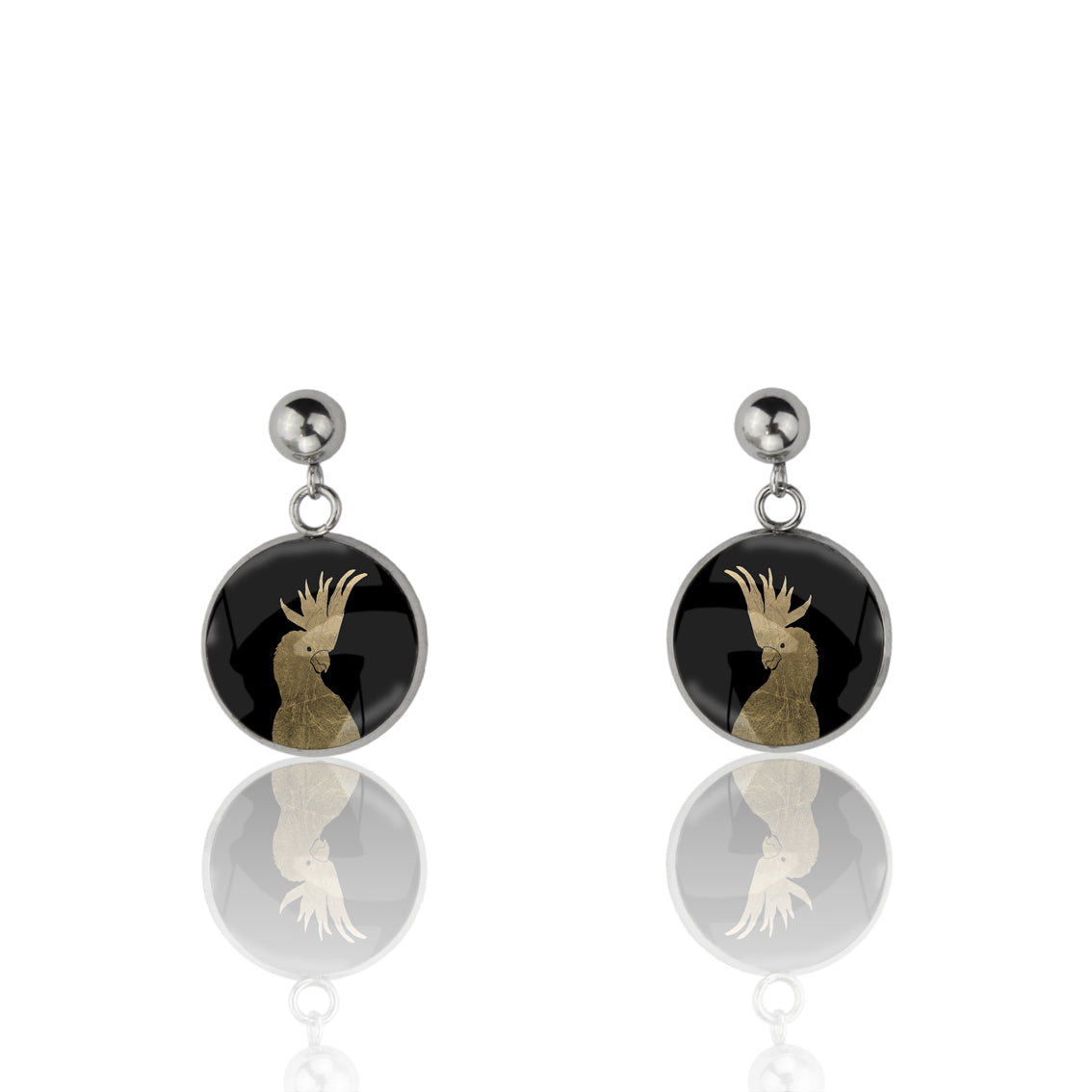 COCKATOO CLOSE-UP DANGLE DROP CIRCLE EARRINGS - MFY228S - on Satchel