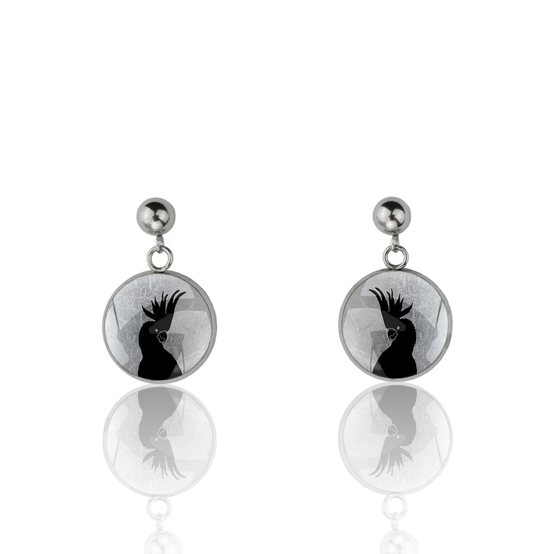 COCKATOO CLOSE-UP DANGLE DROP CIRCLE EARRINGS - MFY228 - in Circle Box