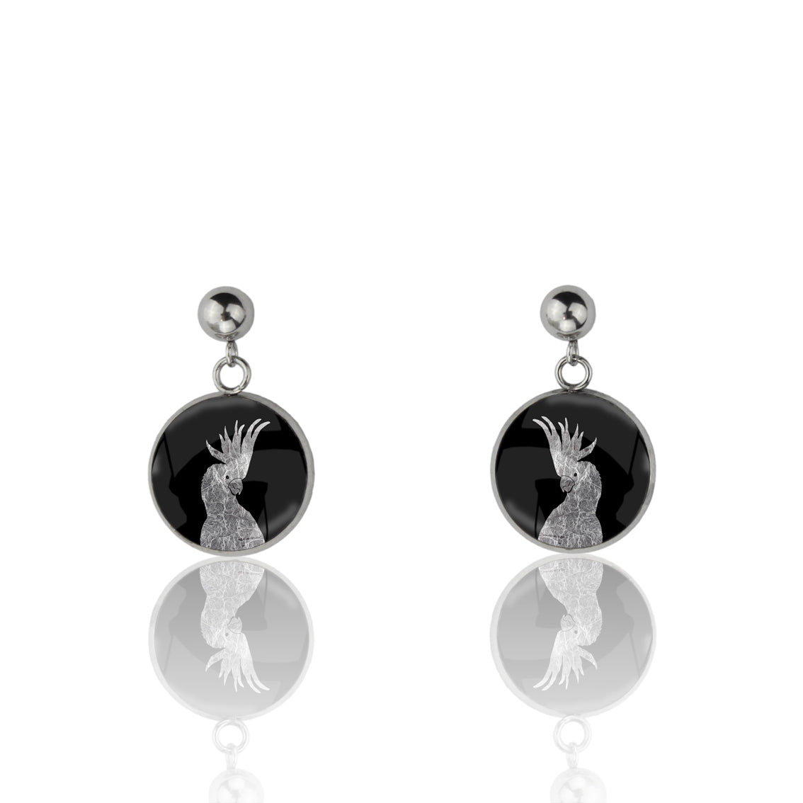 COCKATOO CLOSE-UP DANGLE DROP CIRCLE EARRINGS - MFY228 - in Circle Box