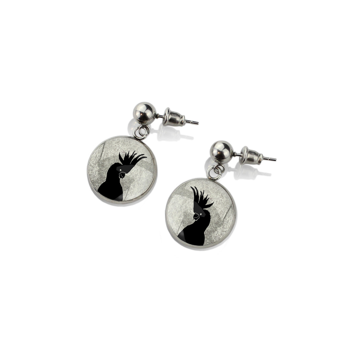 COCKATOO CLOSE-UP DANGLE DROP CIRCLE EARRINGS - MFY228 - in Circle Box