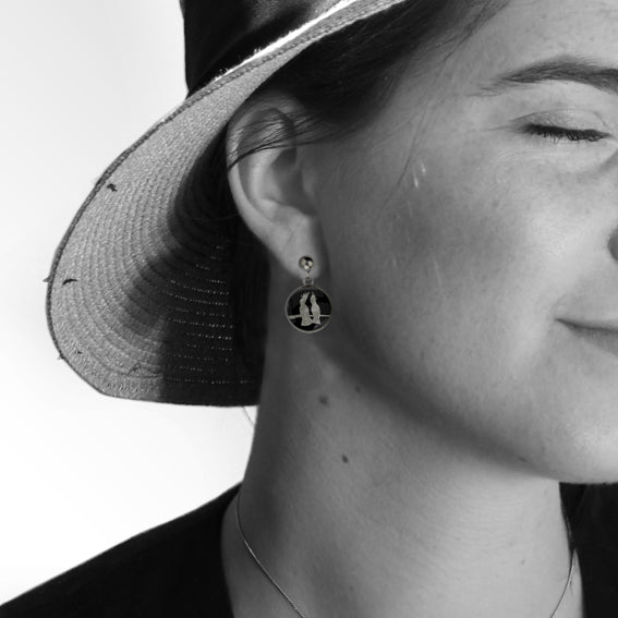 COCKATOO COUPLE DANGLE DROP CIRCLE EARRINGS - MFY227S - on Satchel