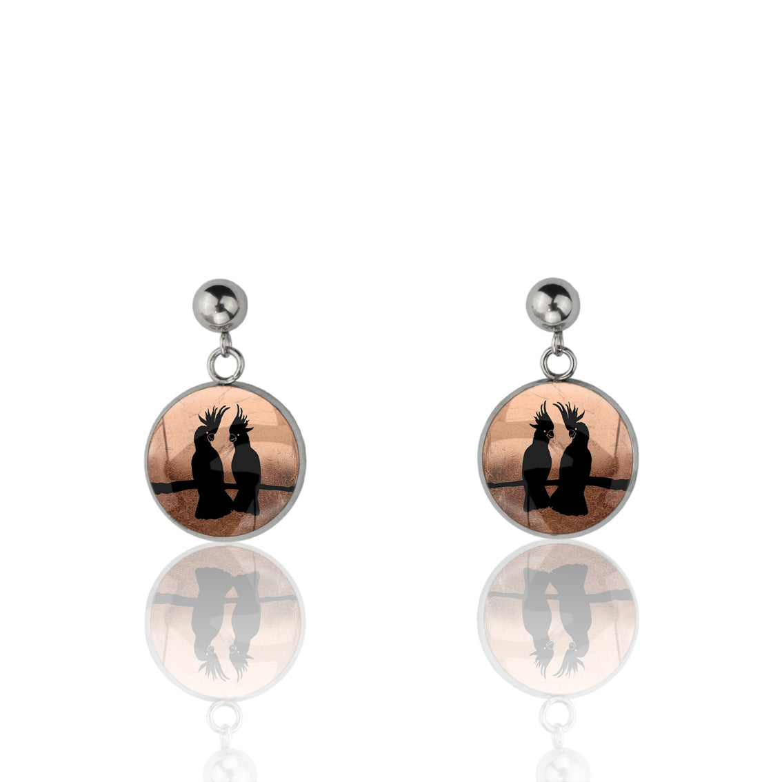 COCKATOO COUPLE DANGLE DROP CIRCLE EARRINGS - MFY227S - on Satchel