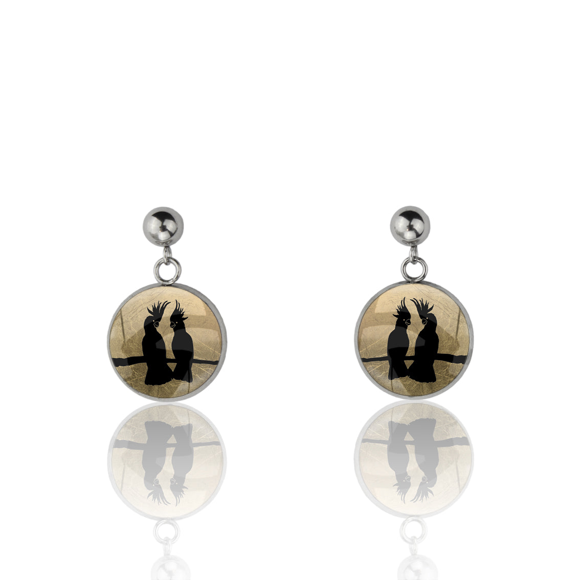 COCKATOO COUPLE DANGLE DROP CIRCLE EARRINGS - MFY227 - in Circle Box