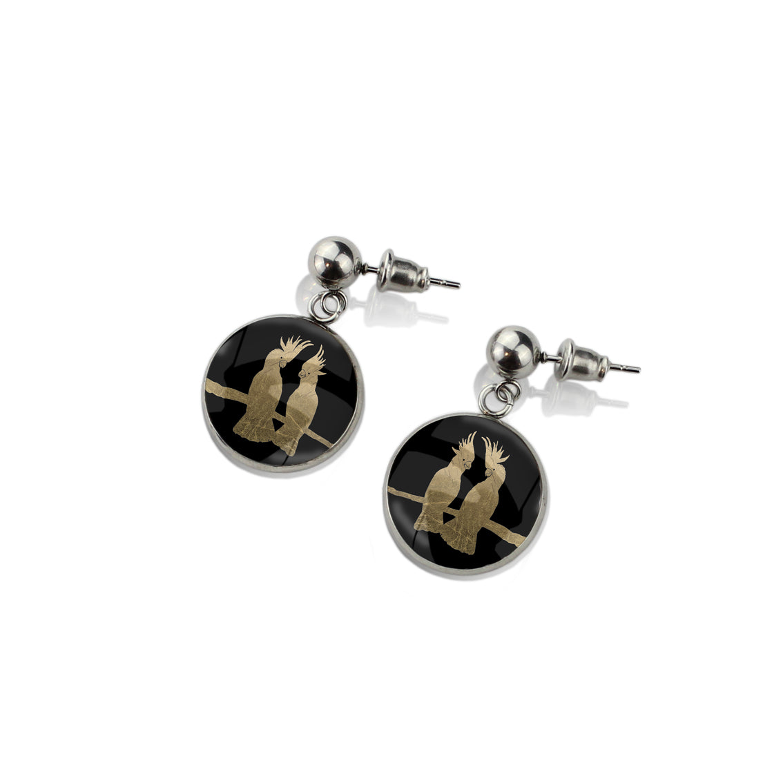 COCKATOO COUPLE DANGLE DROP CIRCLE EARRINGS - MFY227 - in Circle Box