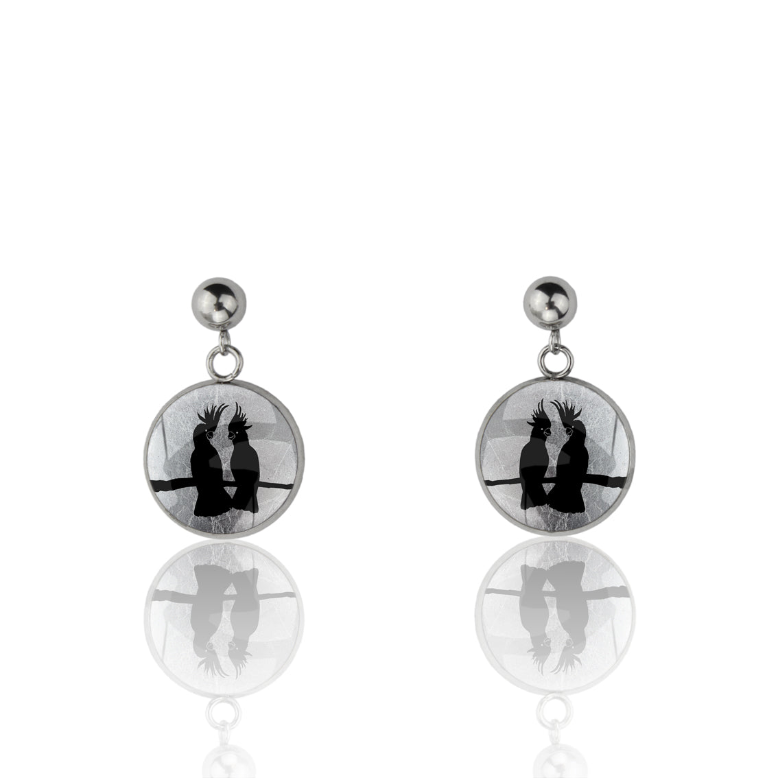 COCKATOO COUPLE DANGLE DROP CIRCLE EARRINGS - MFY227 - in Circle Box