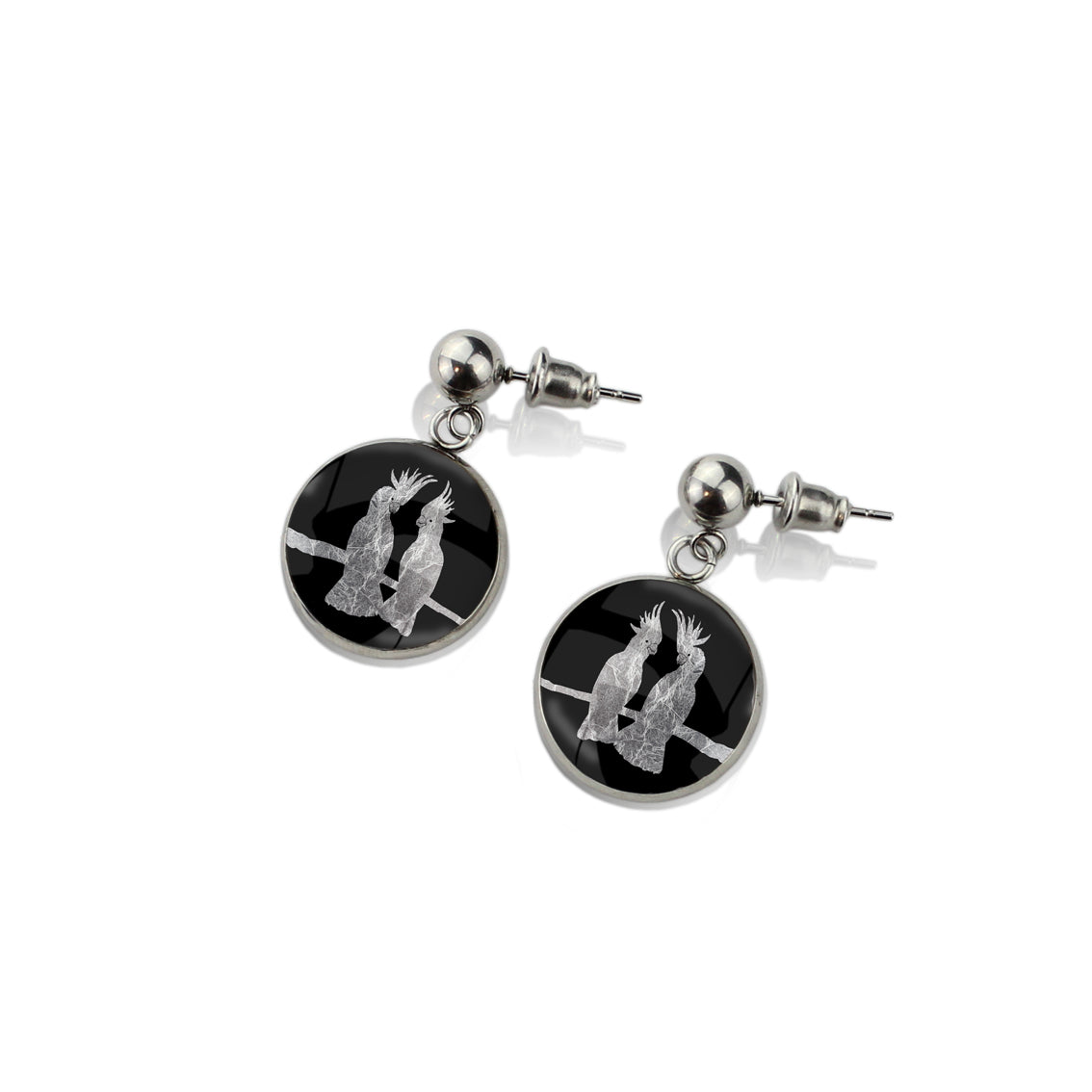COCKATOO COUPLE DANGLE DROP CIRCLE EARRINGS - MFY227S - on Satchel