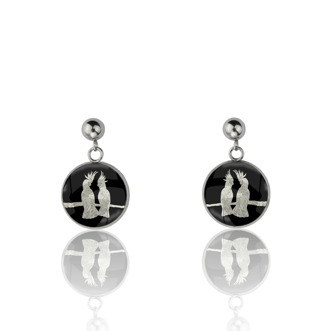 COCKATOO COUPLE DANGLE DROP CIRCLE EARRINGS - MFY227S - on Satchel