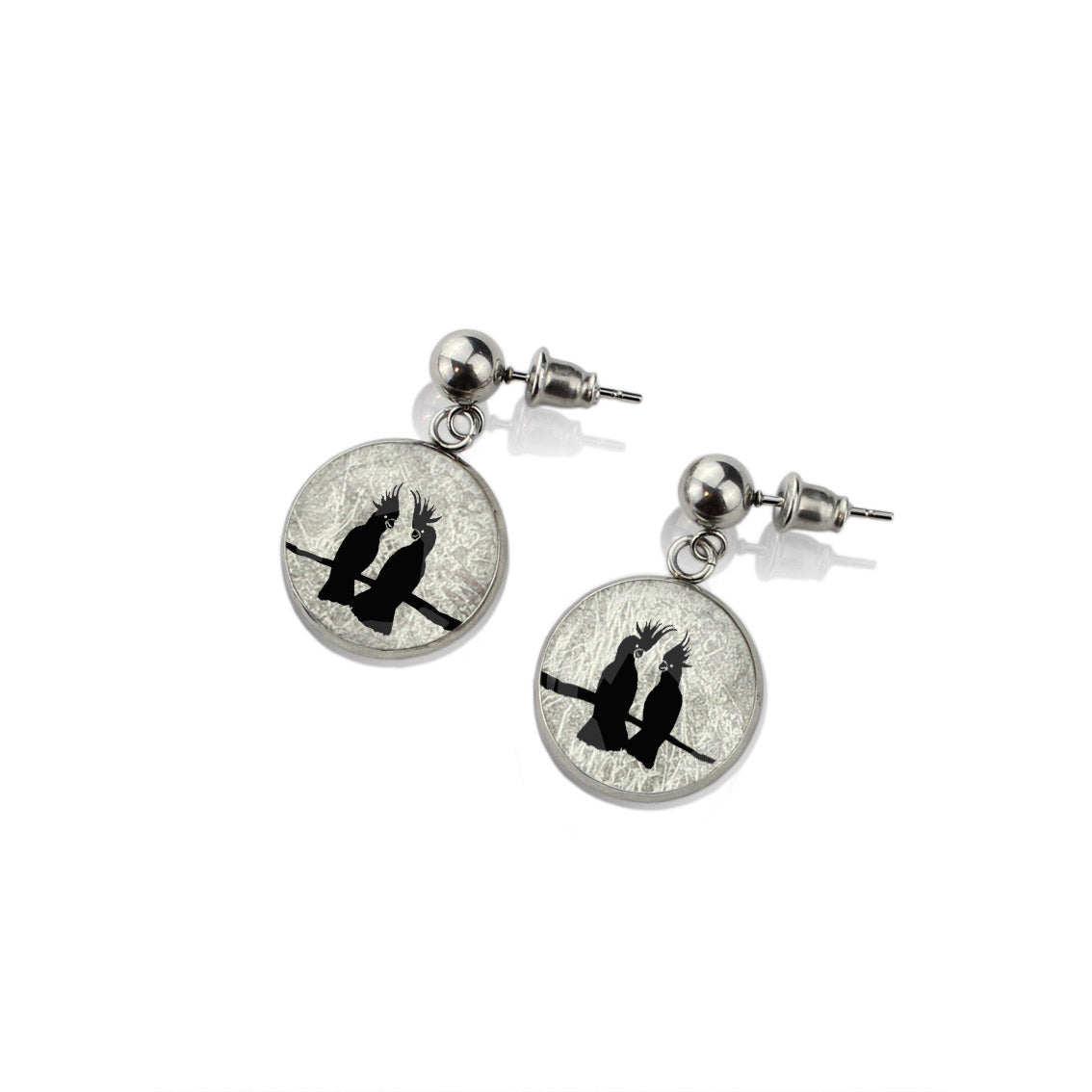 COCKATOO COUPLE DANGLE DROP CIRCLE EARRINGS - MFY227 - in Circle Box