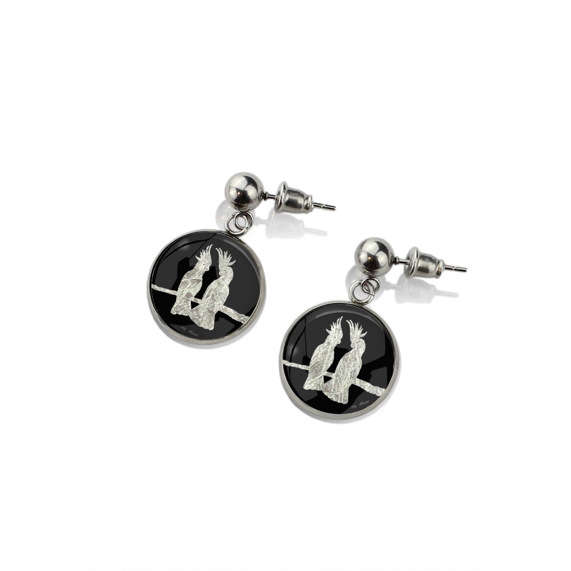 COCKATOO COUPLE DANGLE DROP CIRCLE EARRINGS - MFY227 - in Circle Box