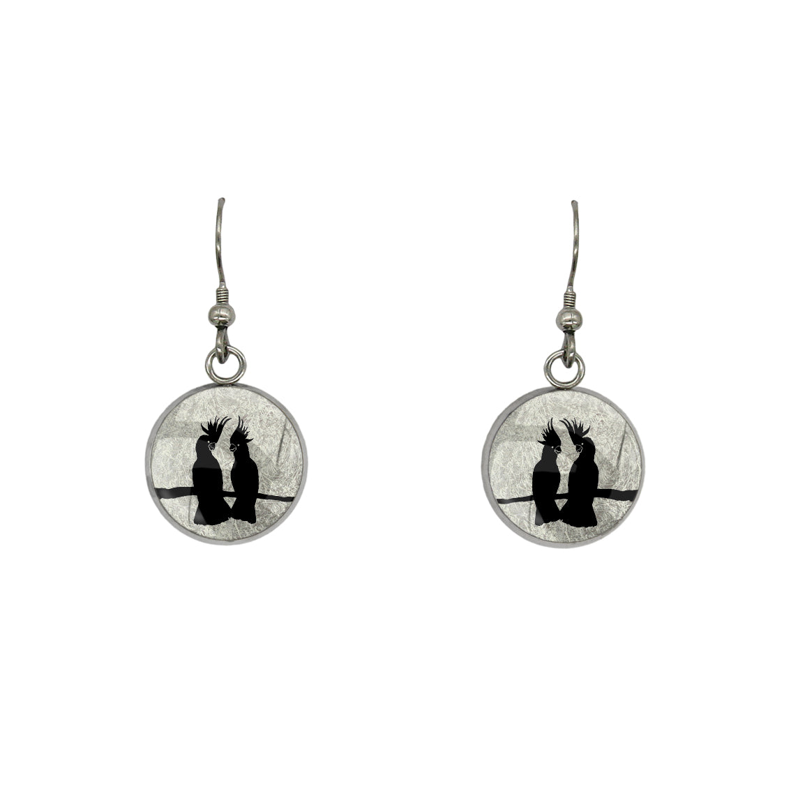 COCKATOO COUPLE DANGLE DROP CIRCLE EARRINGS - MFY227 - in Circle Box