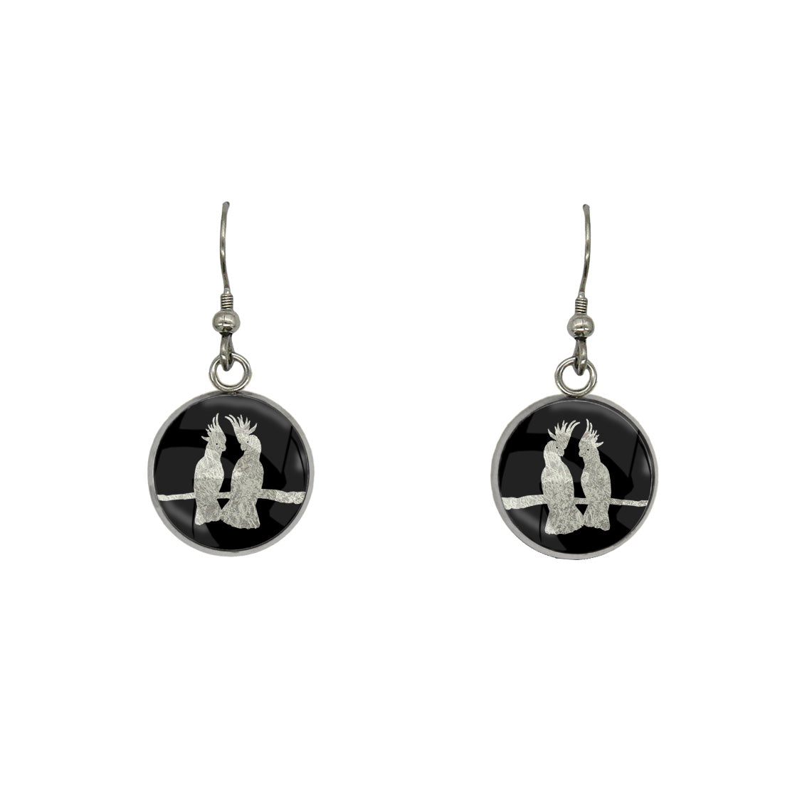 COCKATOO COUPLE DANGLE DROP CIRCLE EARRINGS - MFY227 - in Circle Box