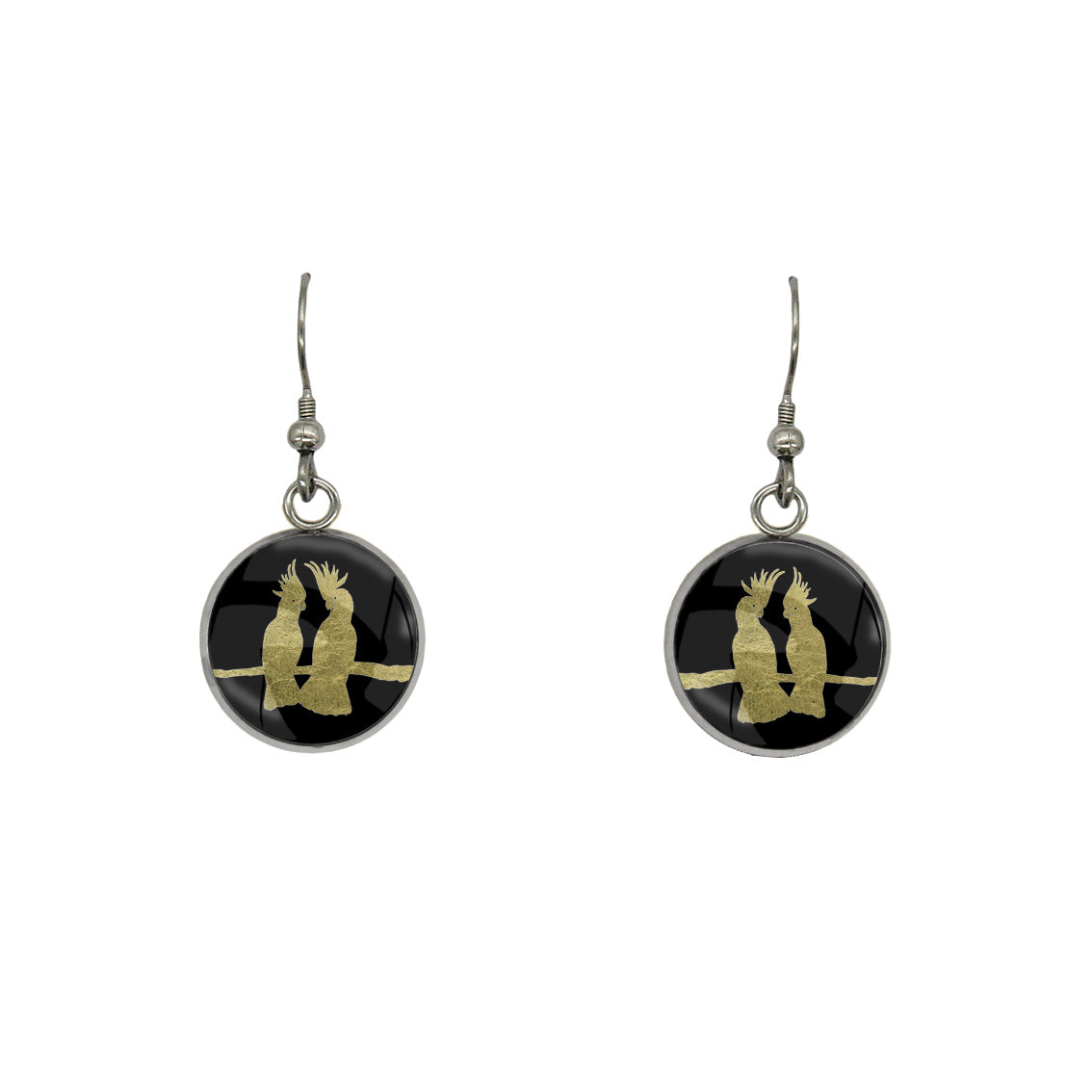 COCKATOO COUPLE DANGLE DROP CIRCLE EARRINGS - MFY227 - in Circle Box