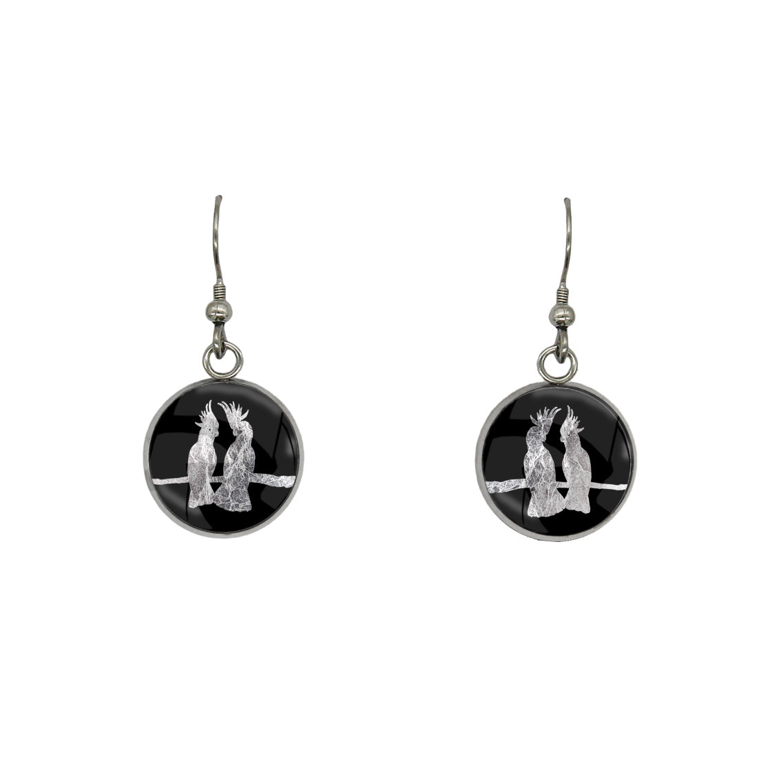 COCKATOO COUPLE DANGLE DROP CIRCLE EARRINGS - MFY227 - in Circle Box
