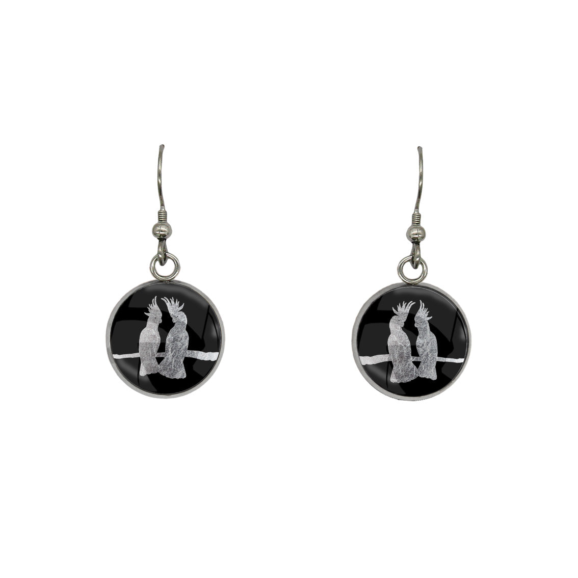 COCKATOO COUPLE DANGLE DROP CIRCLE EARRINGS - MFY227 - in Circle Box