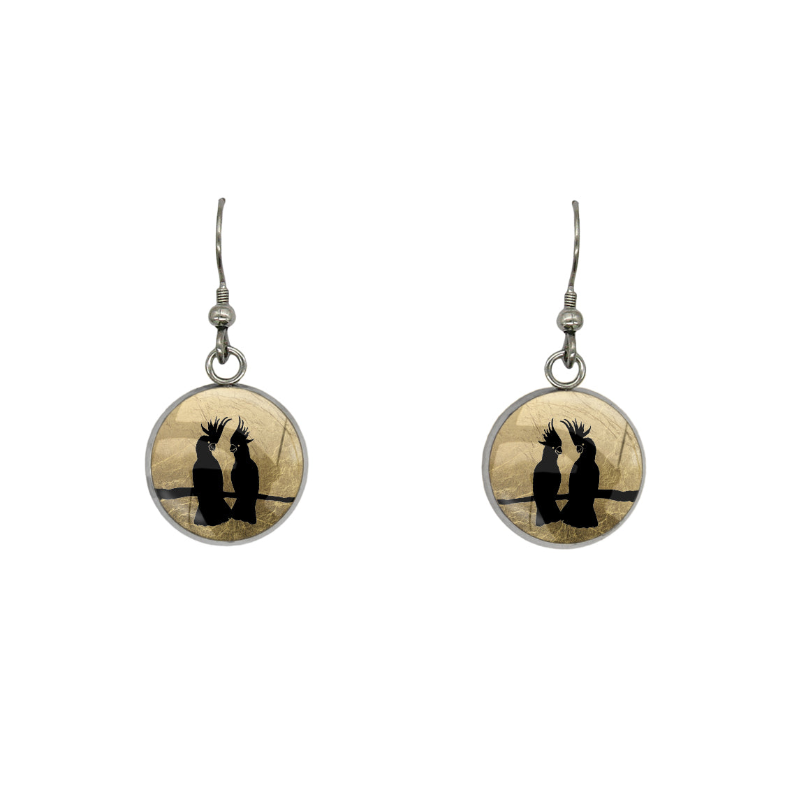 COCKATOO COUPLE DANGLE DROP CIRCLE EARRINGS - MFY227 - in Circle Box