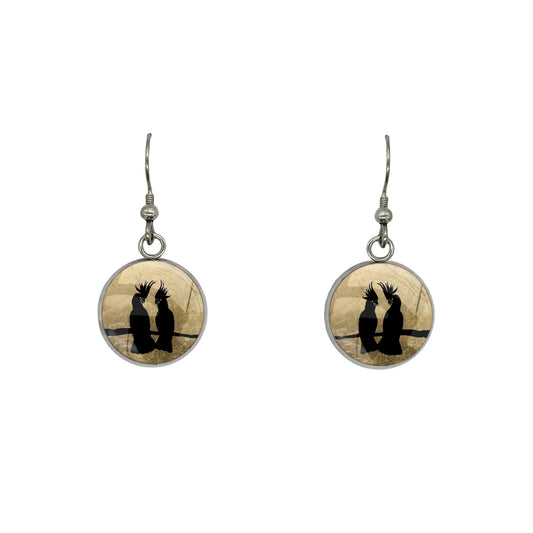 COCKATOO COUPLE DANGLE DROP CIRCLE EARRINGS - MFY227 - in Circle Box