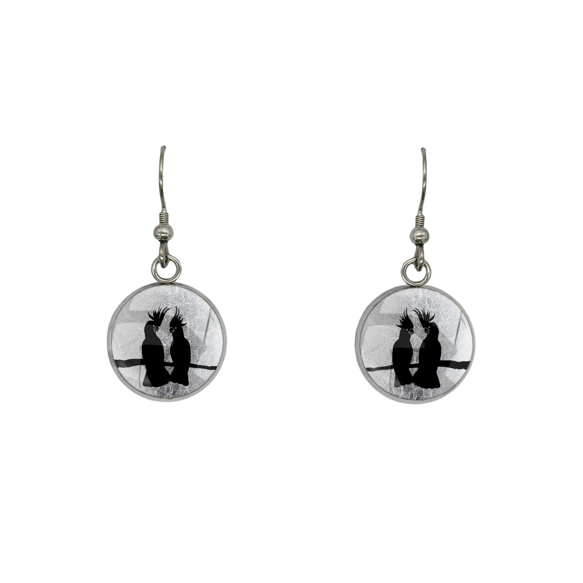COCKATOO COUPLE DANGLE DROP CIRCLE EARRINGS - MFY227 - in Circle Box