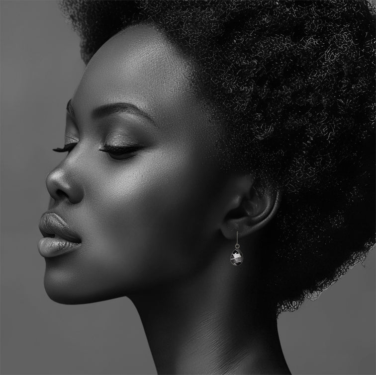 DANDLE DROP CORINNE SILVER AND BLACK EARRINGS - SD244S - on Satchel