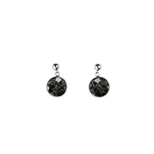 DANDLE DROP CORINNE CIRCLE SILVER AND BLACK EARRINGS - SD245S - on Satchel