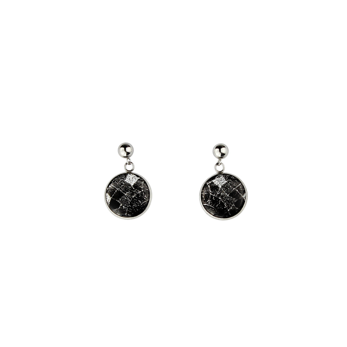 DANDLE DROP CORINNE CIRCLE SILVER AND BLACK EARRINGS - SD245 - in Circle Box