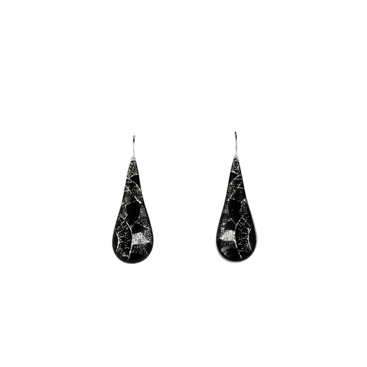 DANDLE DROP CORINNE LARGE SILVER AND BLACK EARRINGS - SD248