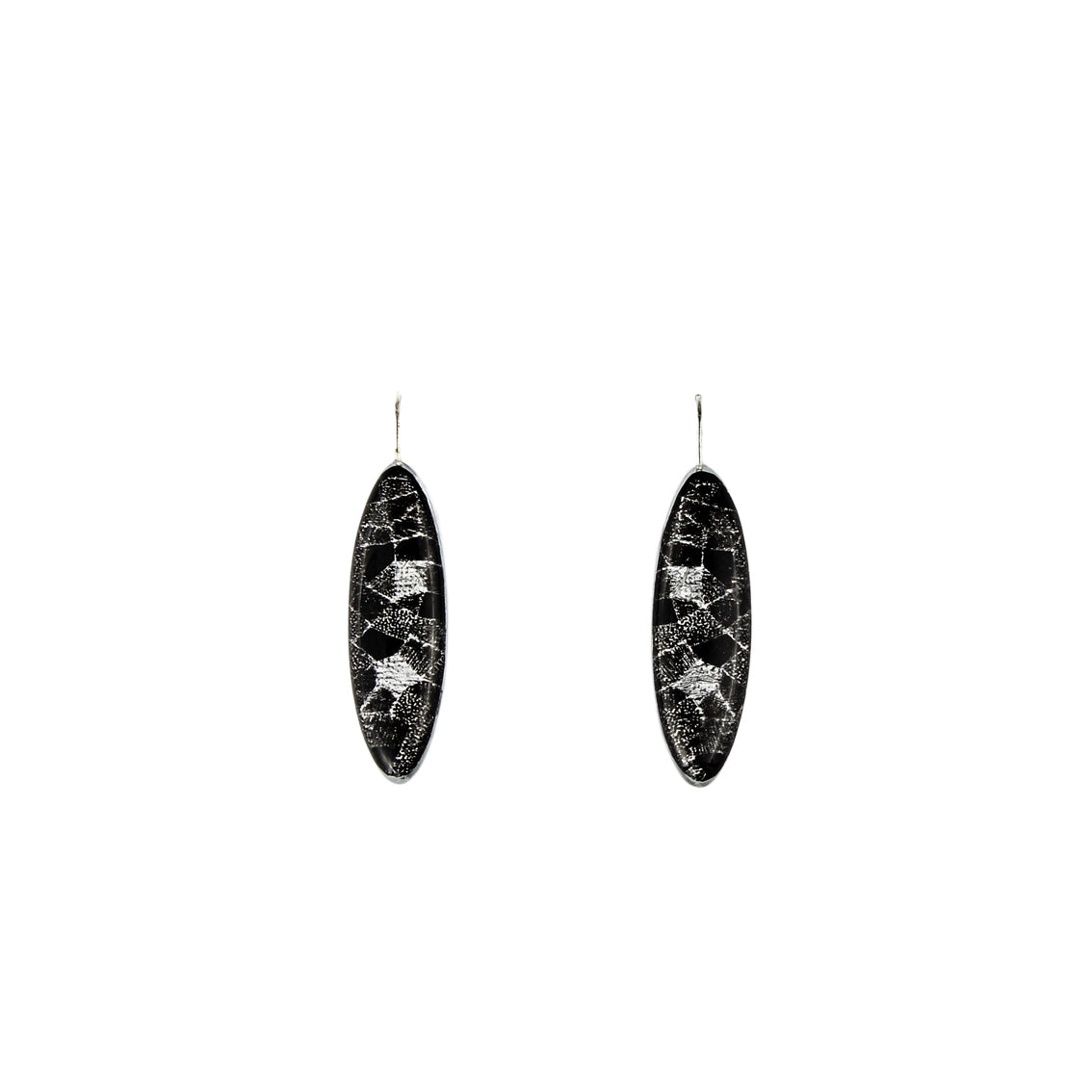 DANDLE DROP CORINNE LONG SILVER AND BLACK EARRINGS - SD247