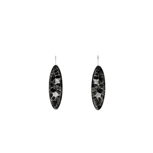 DANDLE DROP CORINNE LONG SILVER AND BLACK EARRINGS - SD247