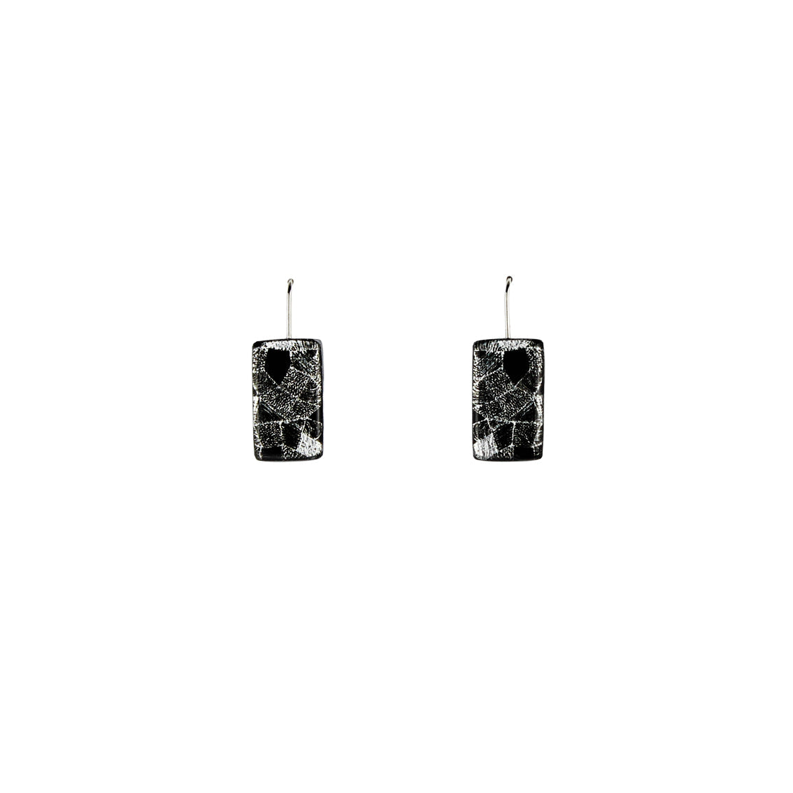DANDLE DROP CORINNE SMALL RECTANGLE SILVER AND BLACK EARRINGS - SD246