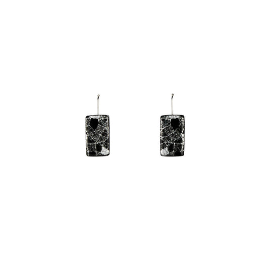 DANDLE DROP CORINNE SMALL RECTANGLE SILVER AND BLACK EARRINGS - SD246
