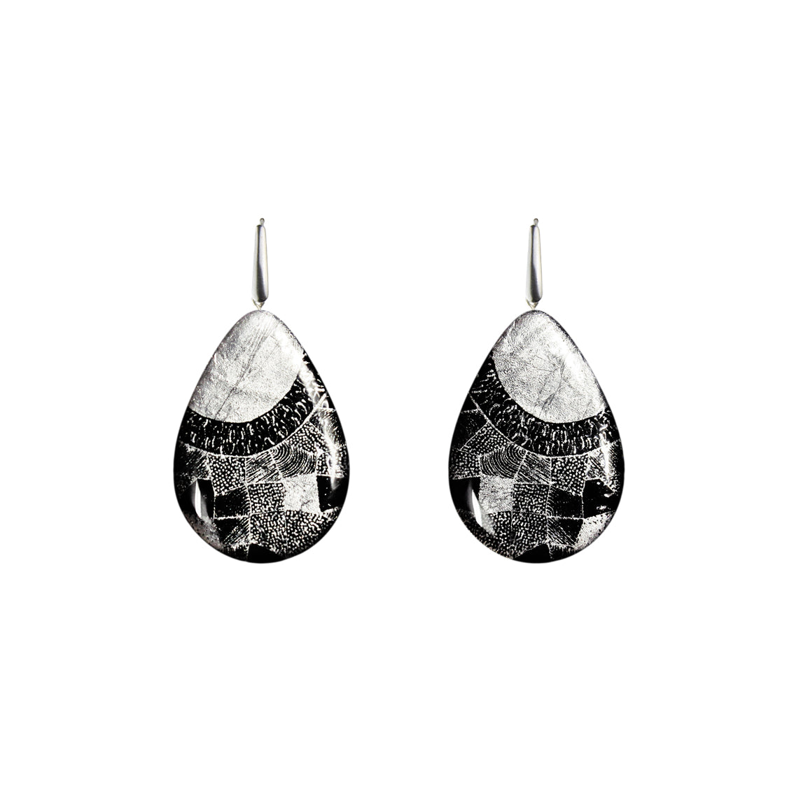 DANDLE DROP CORINNE STATEMENT XXL SILVER AND BLACK EARRINGS - SD250