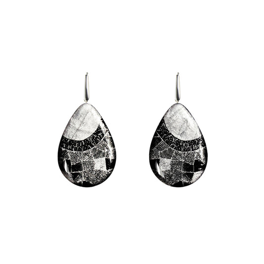 DANDLE DROP CORINNE STATEMENT XXL SILVER AND BLACK EARRINGS - SD250