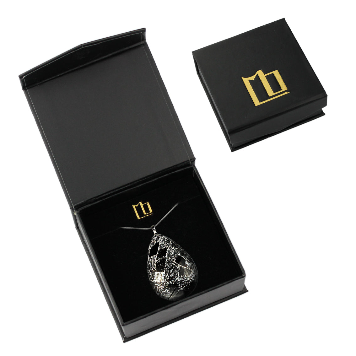 CORINNE SILVER AND BLACK LARGE DROP PENDANT ON A CHAIN NECKLACE - SD254