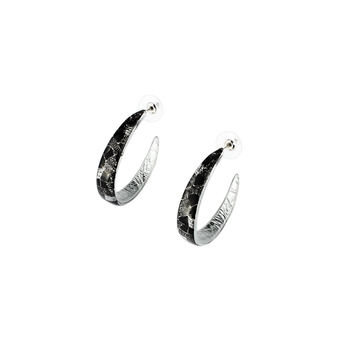 CORINNE SILVER AND BLACK STATEMENT LOOP EARRINGS - SD249