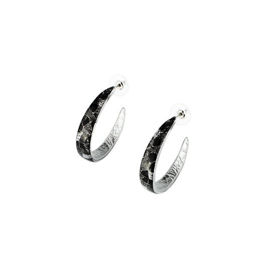 CORINNE SILVER AND BLACK STATEMENT LOOP EARRINGS - SD249