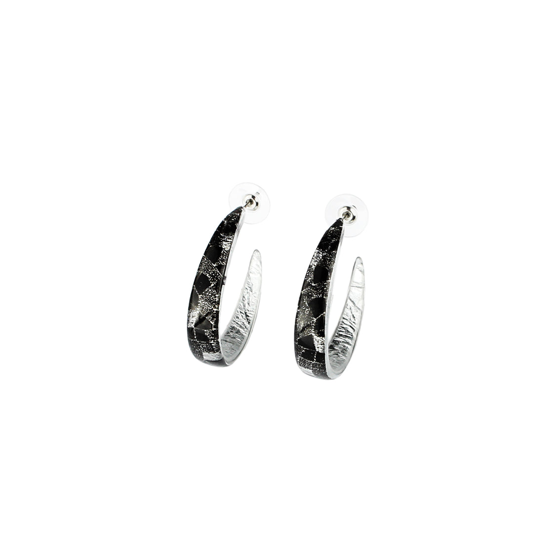 CORINNE SILVER AND BLACK STATEMENT LOOP EARRINGS - SD249
