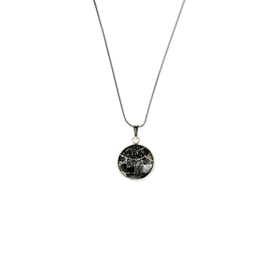 CORINNE SILVER AND BLACK XS CIRCLE PENDANT ON A CHAIN NECKLACE - SD251 - in Circle Box