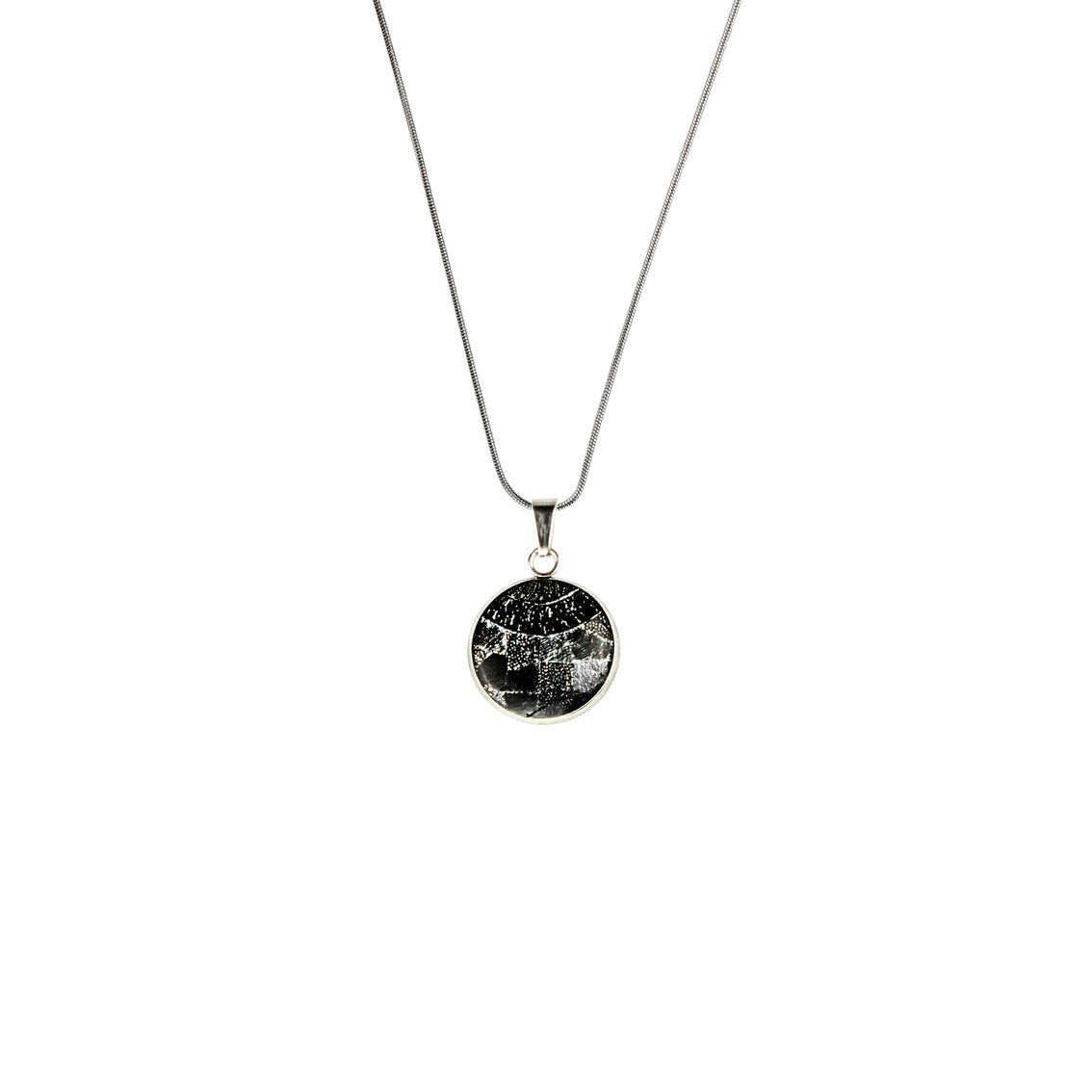 CORINNE SILVER AND BLACK XS CIRCLE PENDANT ON A CHAIN NECKLACE - SD251S - on Satchel