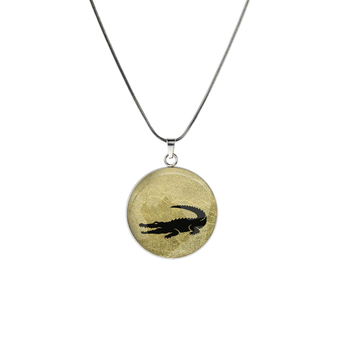CROCODILE CIRCLE PENDANT ON A CHAIN NECKLACE - MFY193 - in Circle Box