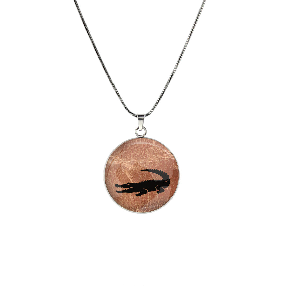 CROCODILE CIRCLE PENDANT ON A CHAIN NECKLACE - MFY193 - in Circle Box