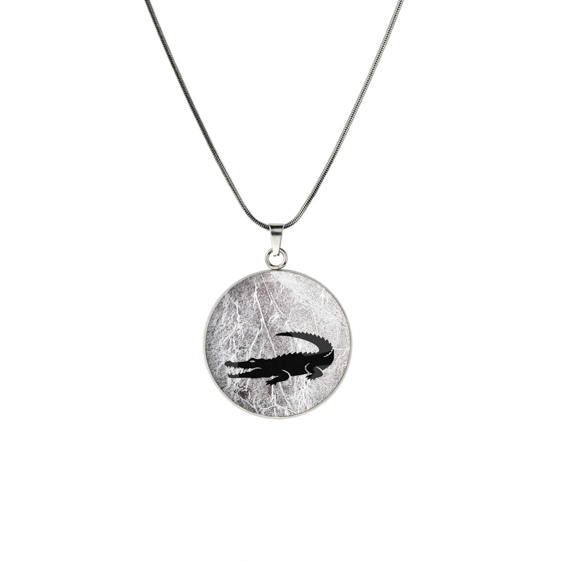 CROCODILE CIRCLE PENDANT ON A CHAIN NECKLACE - MFY193 - in Circle Box