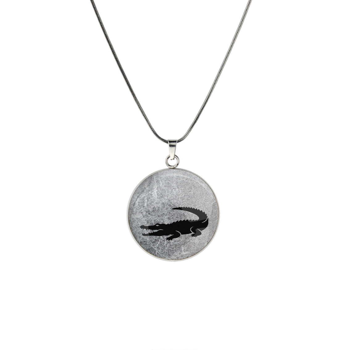 CROCODILE CIRCLE PENDANT ON A CHAIN NECKLACE - MFY193 - in Circle Box