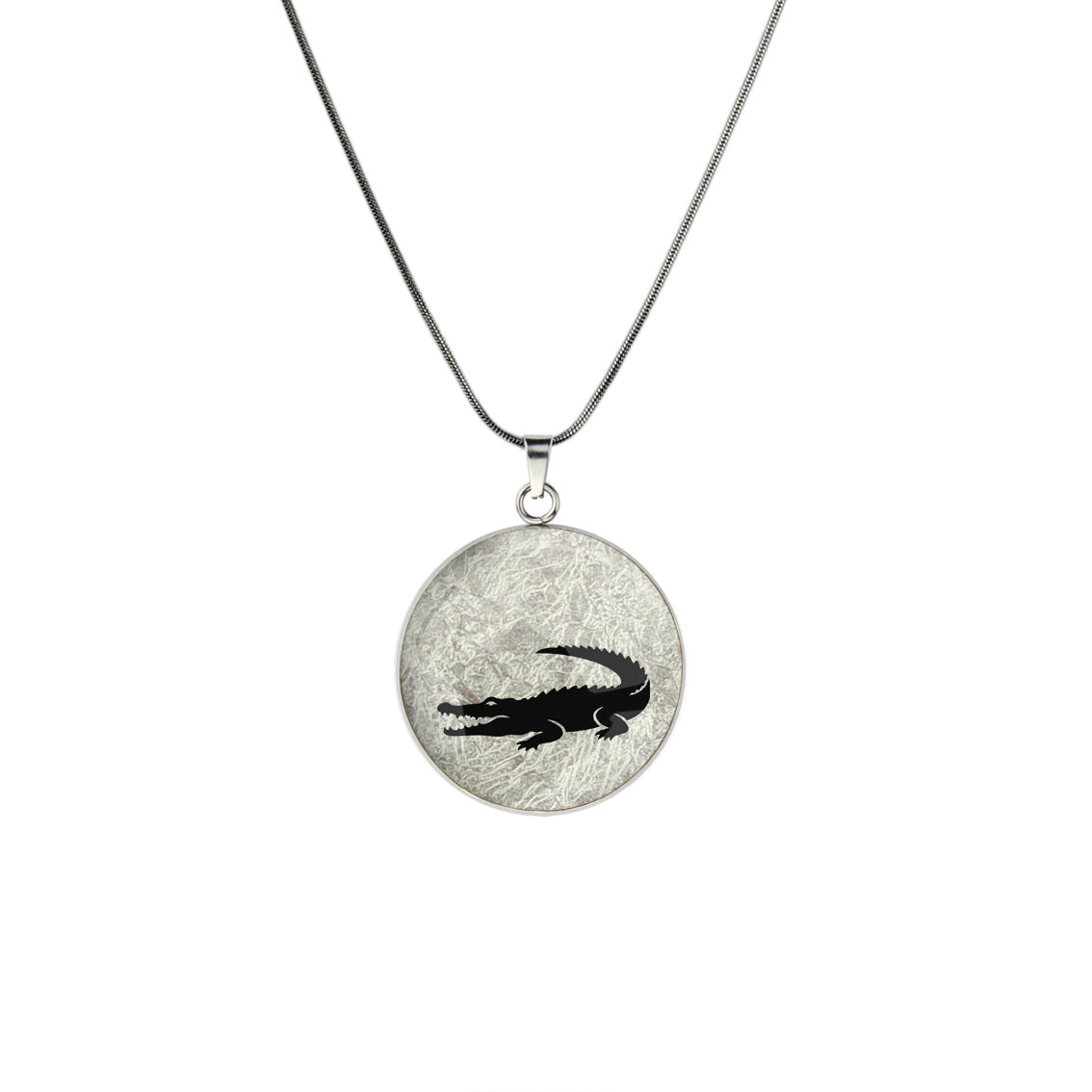CROCODILE CIRCLE PENDANT ON A CHAIN NECKLACE - MFY193S - on Satchel