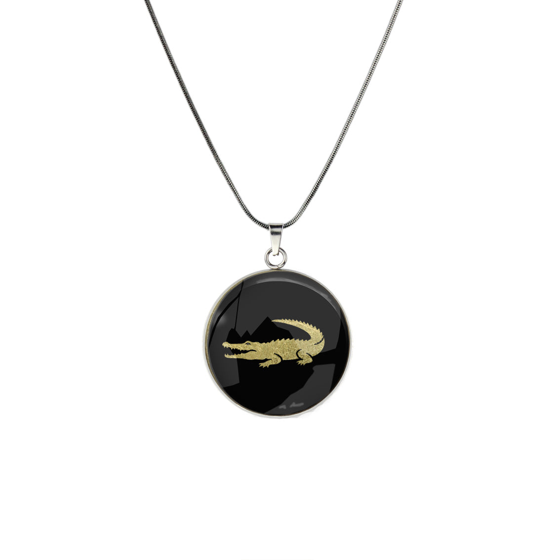 CROCODILE CIRCLE PENDANT ON A CHAIN NECKLACE - MFY193S - on Satchel
