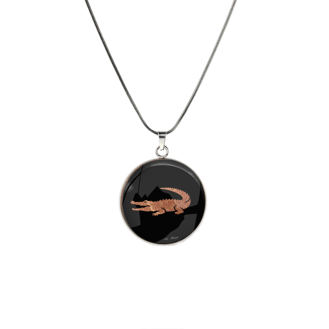 CROCODILE CIRCLE PENDANT ON A CHAIN NECKLACE - MFY193S - on Satchel